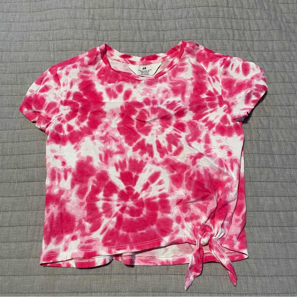 NWOT H&M Pink & White Tie Dyed Shirt w/ Knot Detail 6X/7